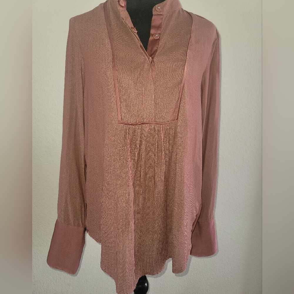 Free People Pebble Crepe Bird Stripe Pullover in terracotta. Women's Small